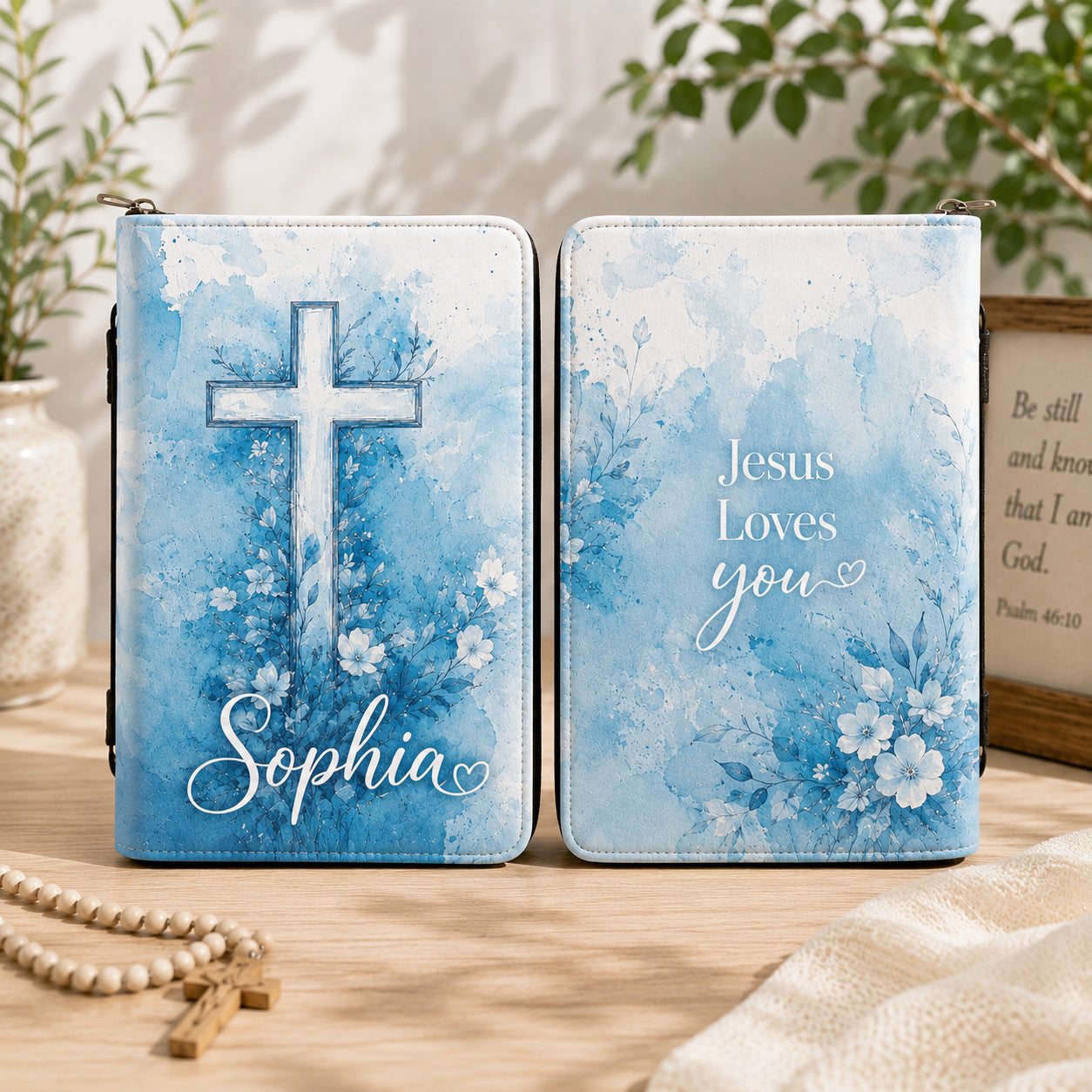 Blue Cross Leather Book Cover, Christian Faith Bible Cover, Christian Gift, Bible Covers Jesus Gifts BIBLE13