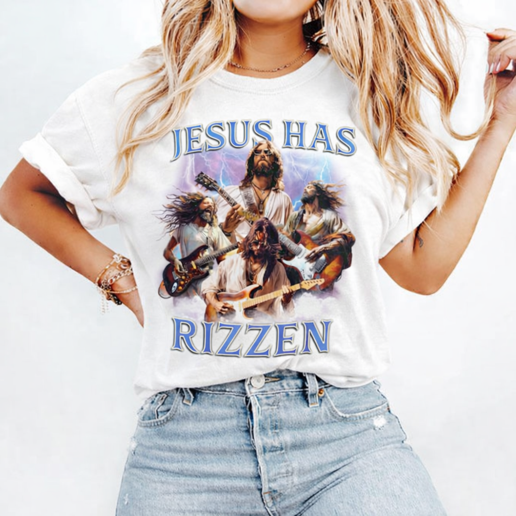 Jesus Has Rizzzen Shirt, Comfort Colors Pink Tee, Funny Christian Easter Shirt, Retro Jesus Graphic Tee, Faith Based Gift for Women Men CFLAF052