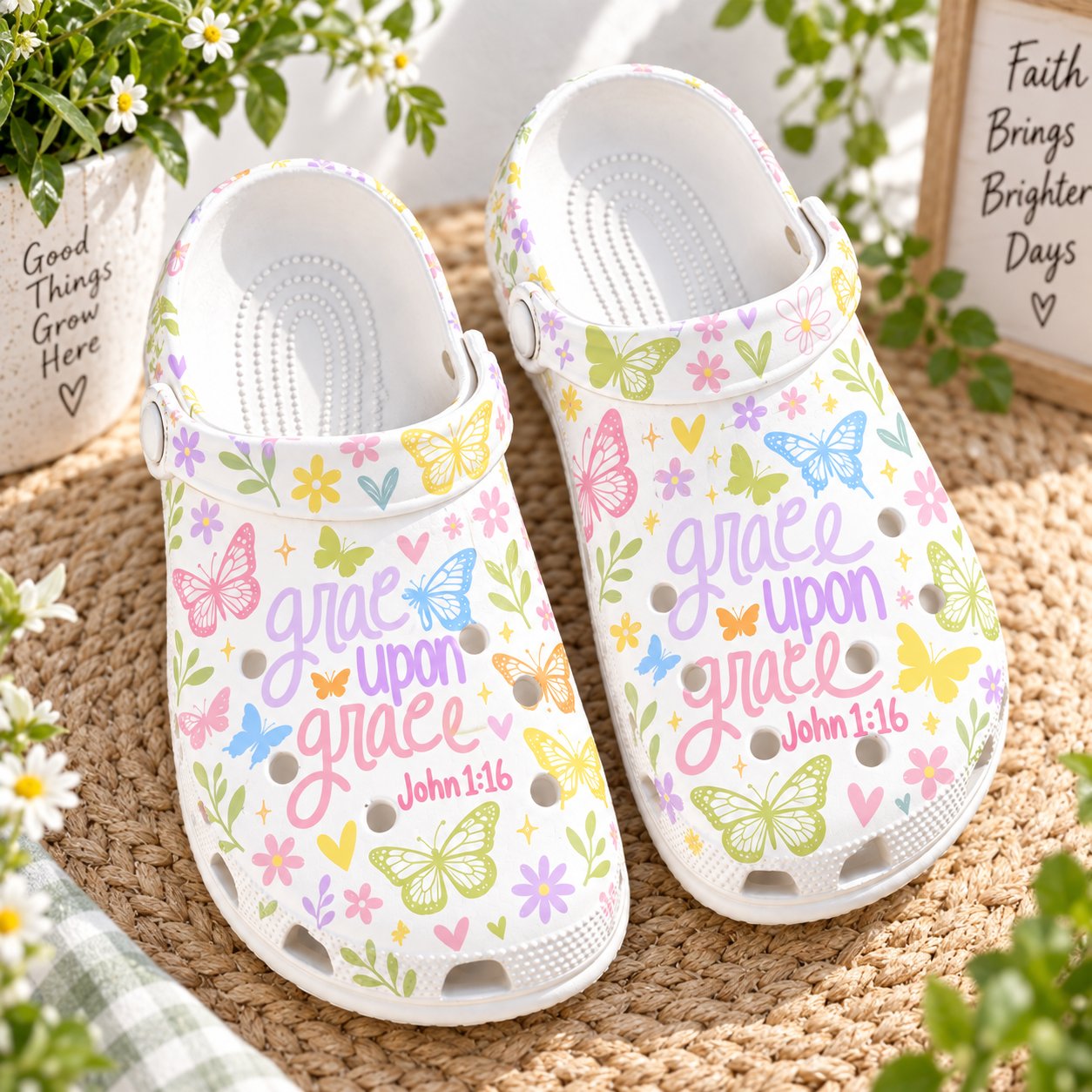Grace Upon Grace Christian Clog Shoes, Butterfly Faith Slip On Clogs, Christian Gift, Kid Adult Comfort Shoes CLOGS36