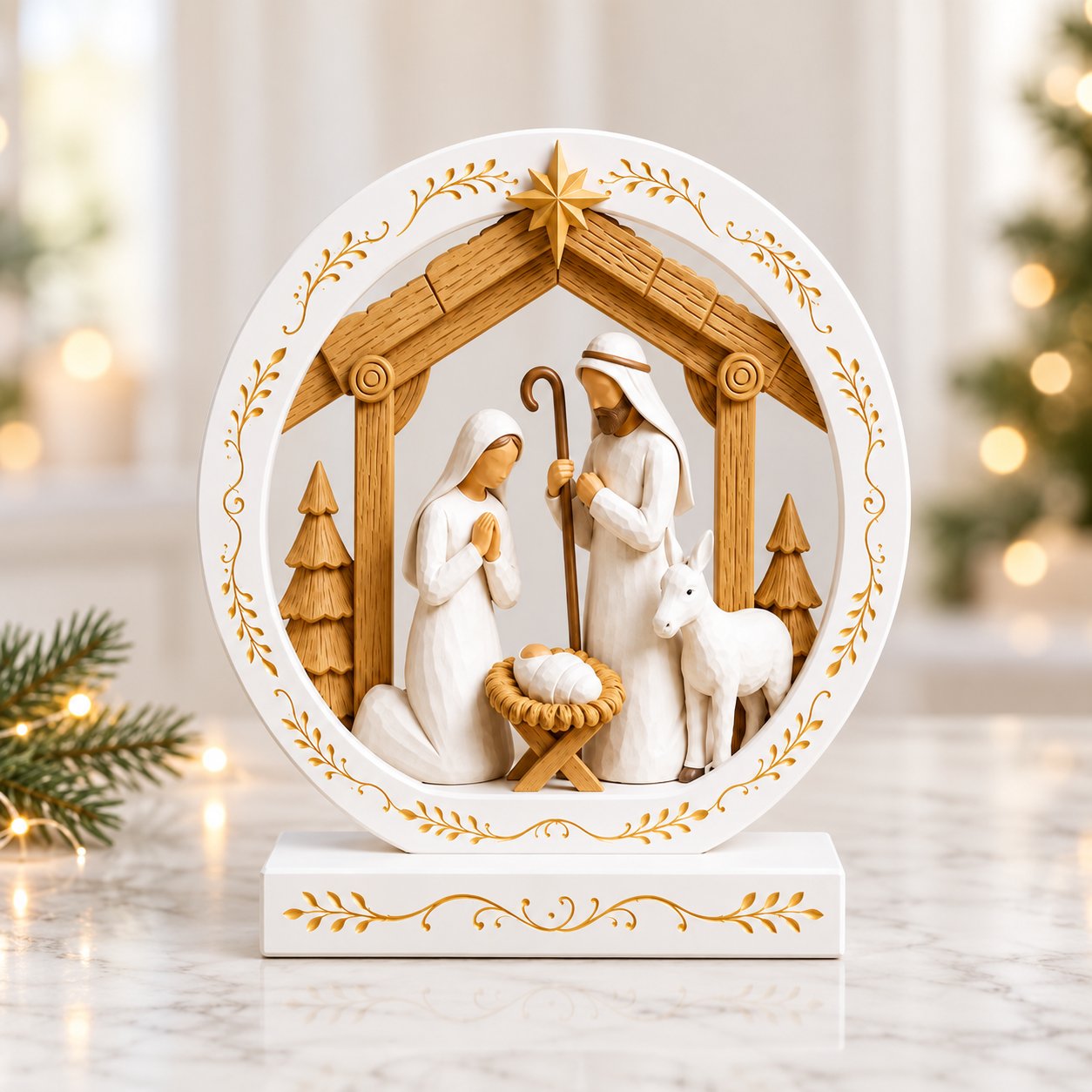 Nativity Christmas Decor Wooden Sign, Wooden Block, White Religious Christmas Decoration, Baby Jesus Birth Scene Shelf Sitter, Christian Holiday Home Decor WSXM09