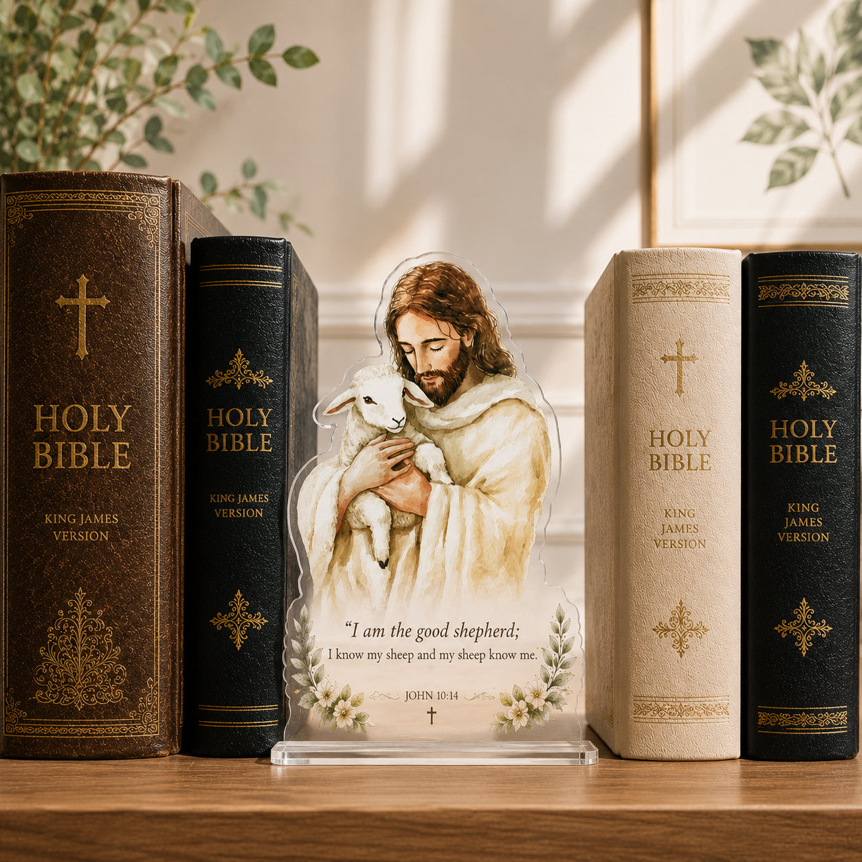 Christian Bookend, Good Shepherd Acrylic Bookend Standee, John 10:14 Bible Verse Decor, Christian Gift ABBD12