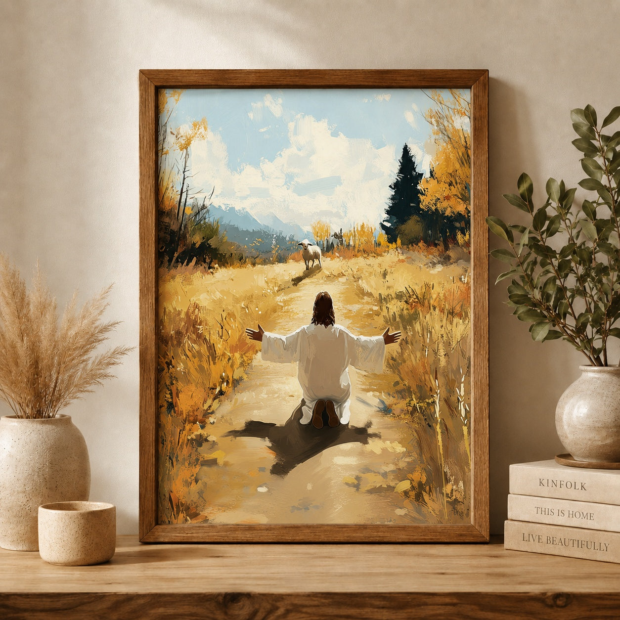 Jesus the Good Shepherd Poster, Christian Wall Art Print, Lost Sheep Religious Decor, Bible Inspired Faith Gift, Catholic Home Decor PTS13
