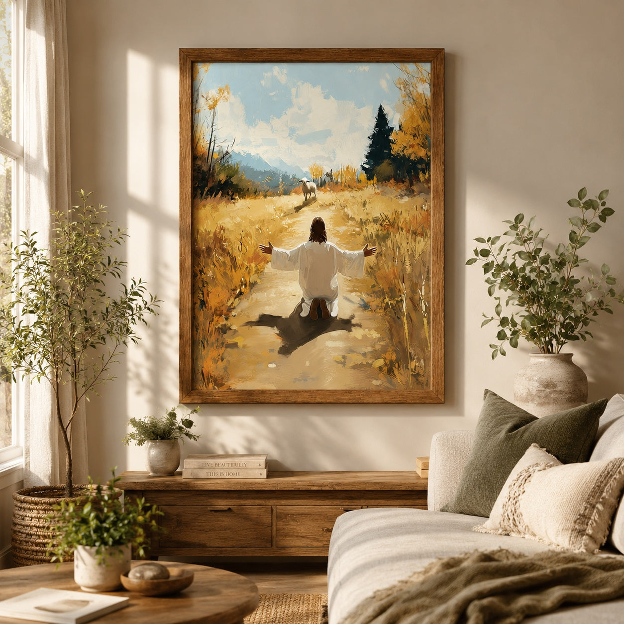 Jesus the Good Shepherd Poster, Christian Wall Art Print, Lost Sheep Religious Decor, Bible Inspired Faith Gift, Catholic Home Decor PTS13