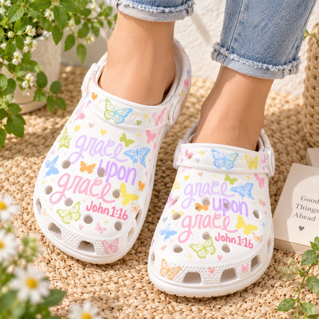 Grace Upon Grace Christian Clog Shoes, Butterfly Faith Slip On Clogs, Christian Gift, Kid Adult Comfort Shoes CLOGS36