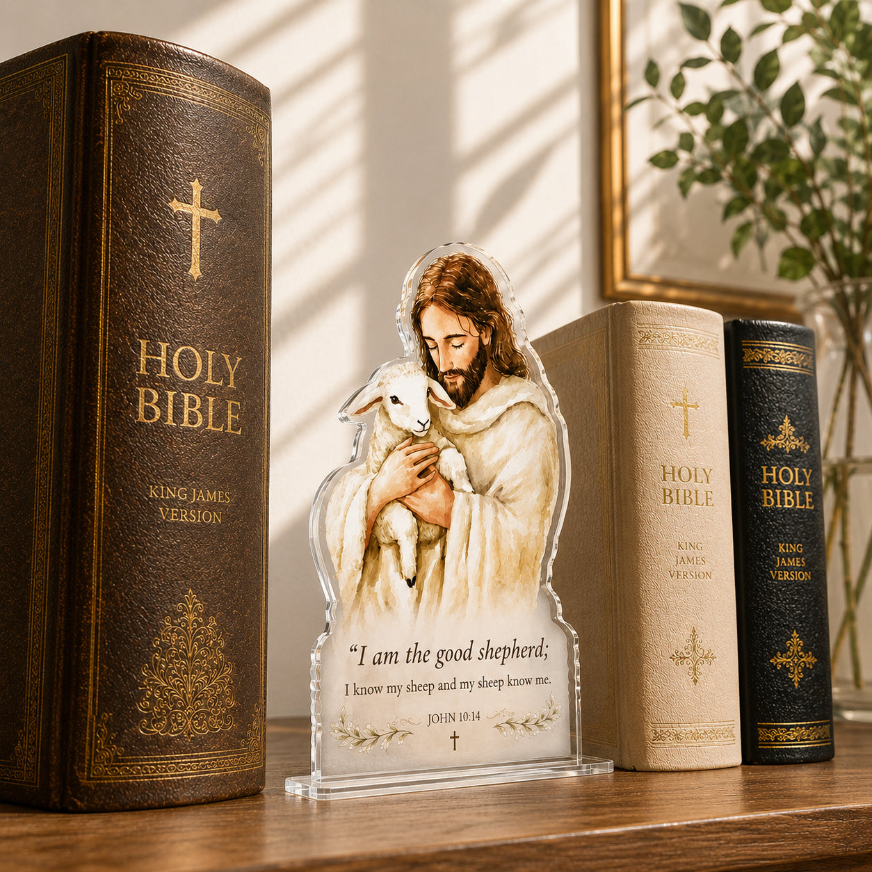 Christian Bookend, Good Shepherd Acrylic Bookend Standee, John 10:14 Bible Verse Decor, Christian Gift ABBD12