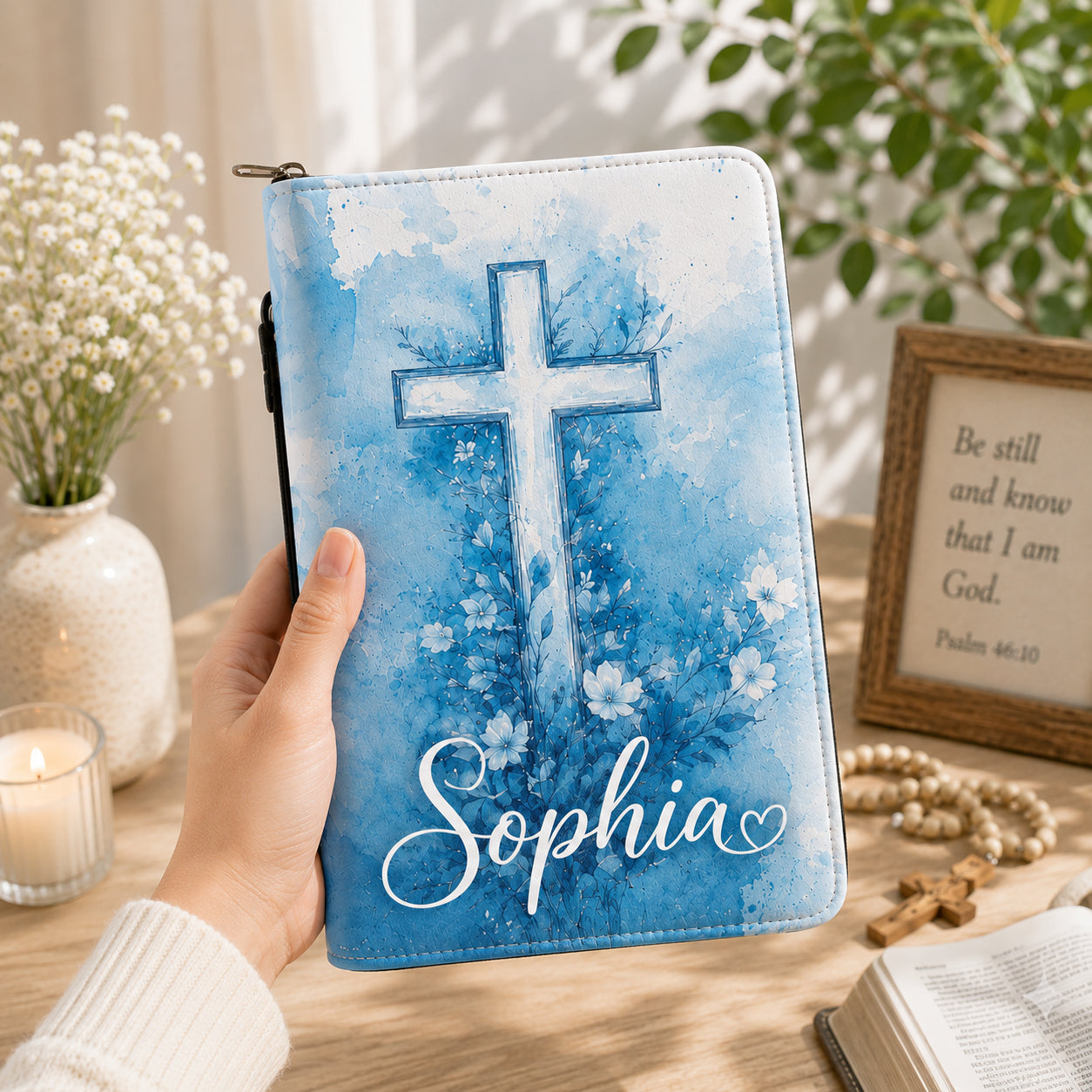 Blue Cross Leather Book Cover, Christian Faith Bible Cover, Christian Gift, Bible Covers Jesus Gifts BIBLE13