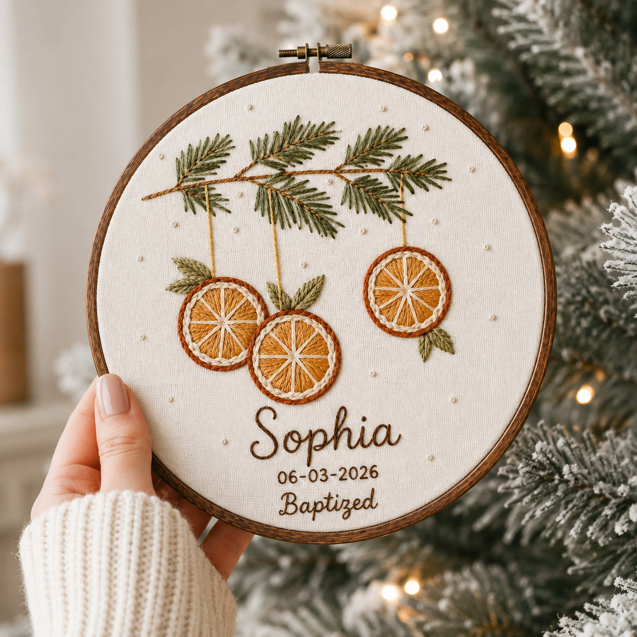 Personalized Hand Embroidered Baptism Hoop Art, Custom Baby Baptism, Winter Christmas Keepsake, Christian Hoop Art, Nursery Gift EHA41