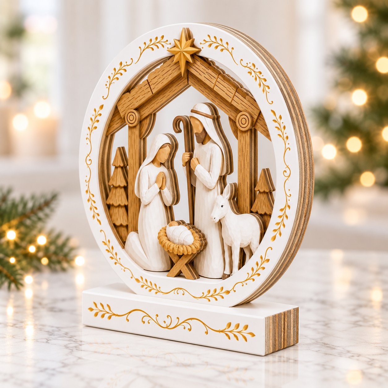 Nativity Christmas Decor Wooden Sign, Wooden Block, White Religious Christmas Decoration, Baby Jesus Birth Scene Shelf Sitter, Christian Holiday Home Decor WSXM09