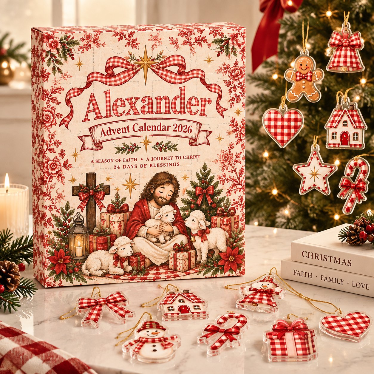 Personalized Gingham Christian Advent Calendar 2026, Jesus Family Christmas Advent Calendar, Faith Based Holiday Countdown, 24 Days Christmas Tradition, Religious Gift for Kids Family ACG13