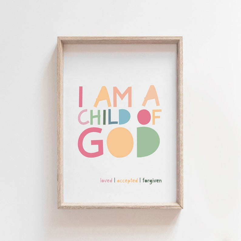 Custom Name - Set of 3 Poster, I am a child of God Print, Unframed Poster, Christian Wall Art, Girls Nursery Prints, Girls Bedroom Decor, Playroom, Scripture Bible Verse, Rainbow PT002