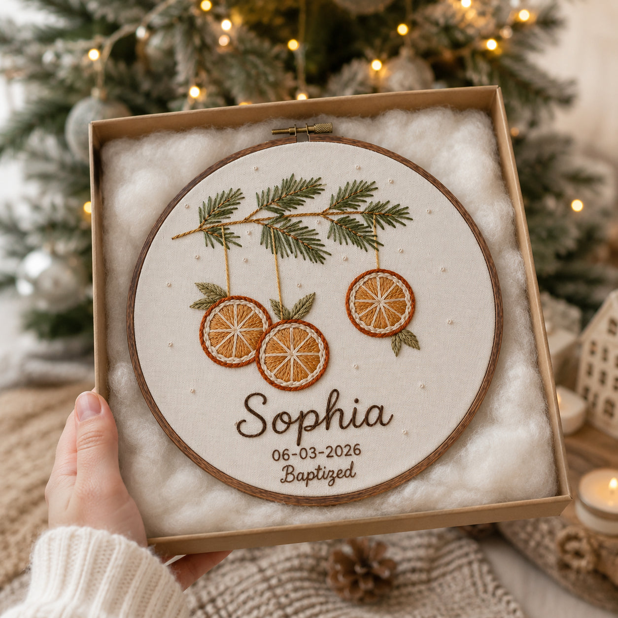 Personalized Hand Embroidered Baptism Hoop Art, Custom Baby Baptism, Winter Christmas Keepsake, Christian Hoop Art, Nursery Gift EHA41