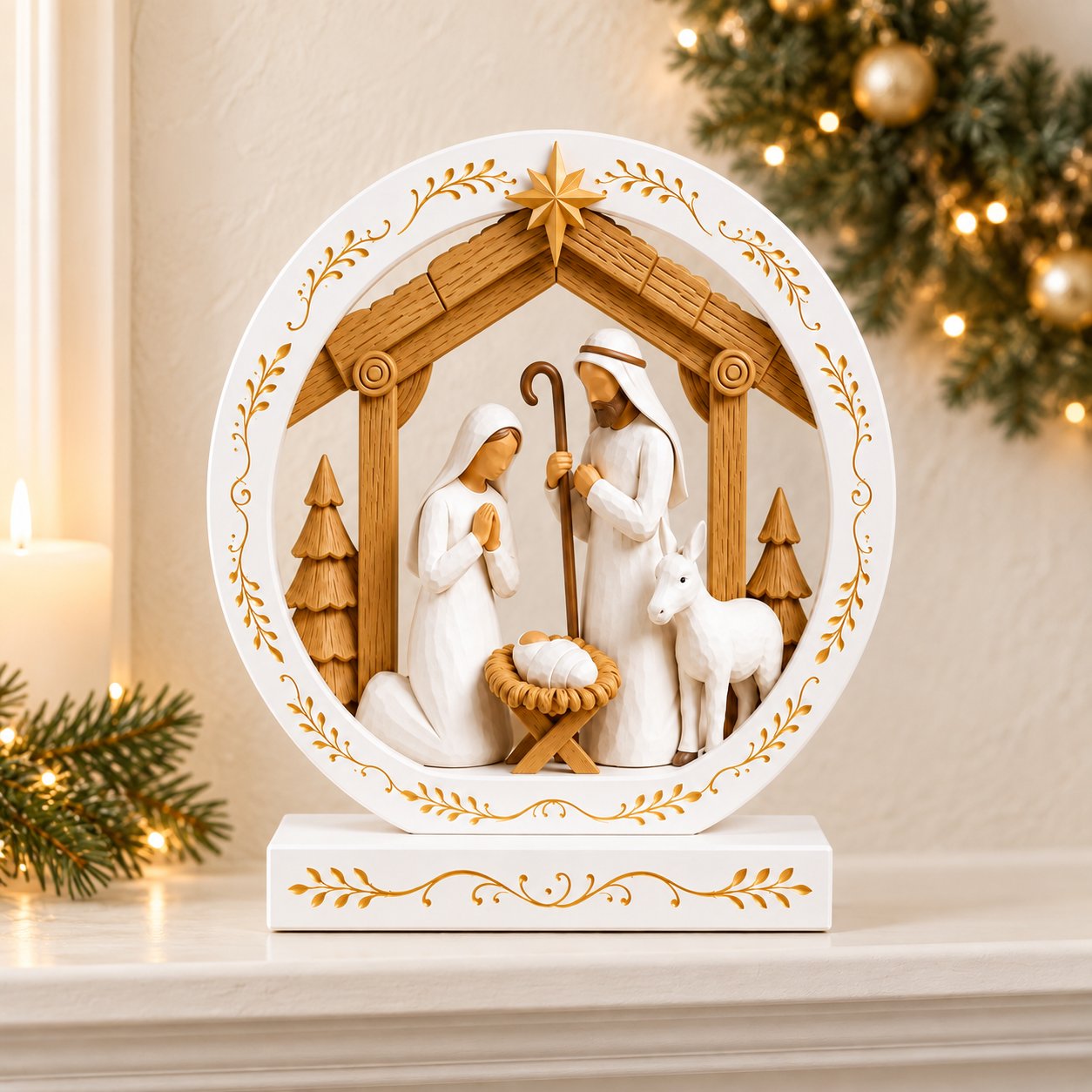Nativity Christmas Decor Wooden Sign, Wooden Block, White Religious Christmas Decoration, Baby Jesus Birth Scene Shelf Sitter, Christian Holiday Home Decor WSXM09