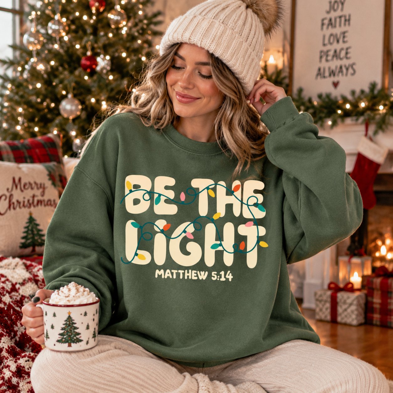 Be The Light Sweatshirt, Christmas Religious Shirt for Family, Christmas Lights Sweatshirt, Faith Shirt, Bible Verse Shirt CFNE13