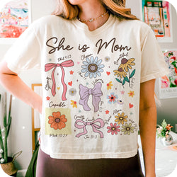 She is Mom Coquette Comfort Colors Shirt, Christian Mama, Boho Floral Mama , Mom , Mother’s Day Gift , Wildflower Mama, Bible Verses