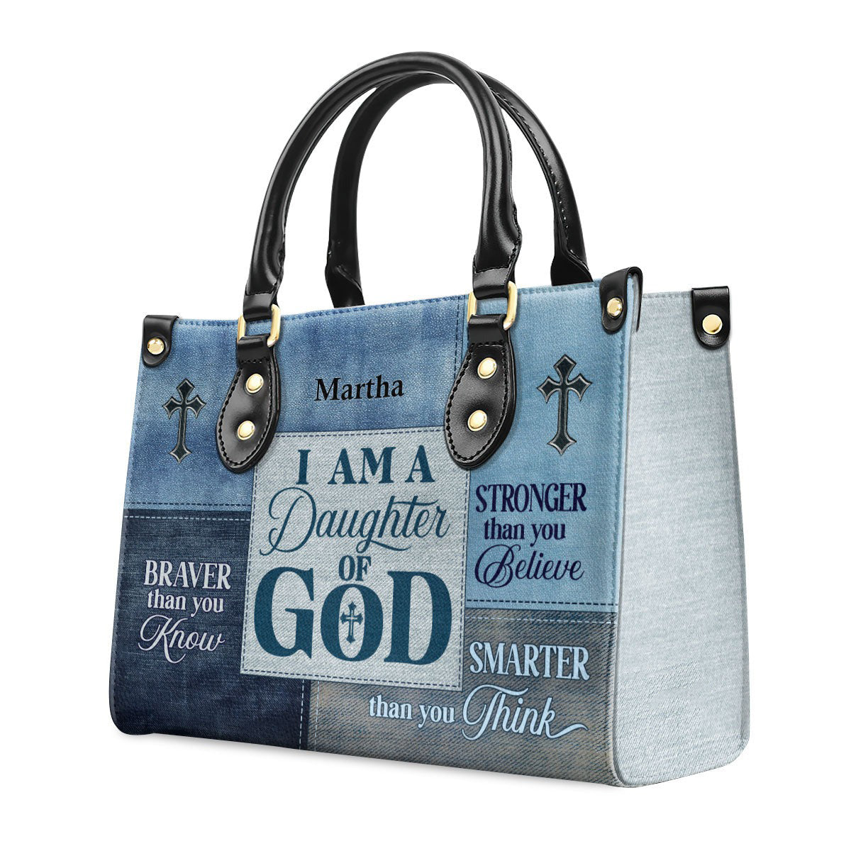 Personalized Christian Leather Handbag, Daughter of God Purse, Custom Name Faith Tote Bag – Religious Gift for Women BLAF26