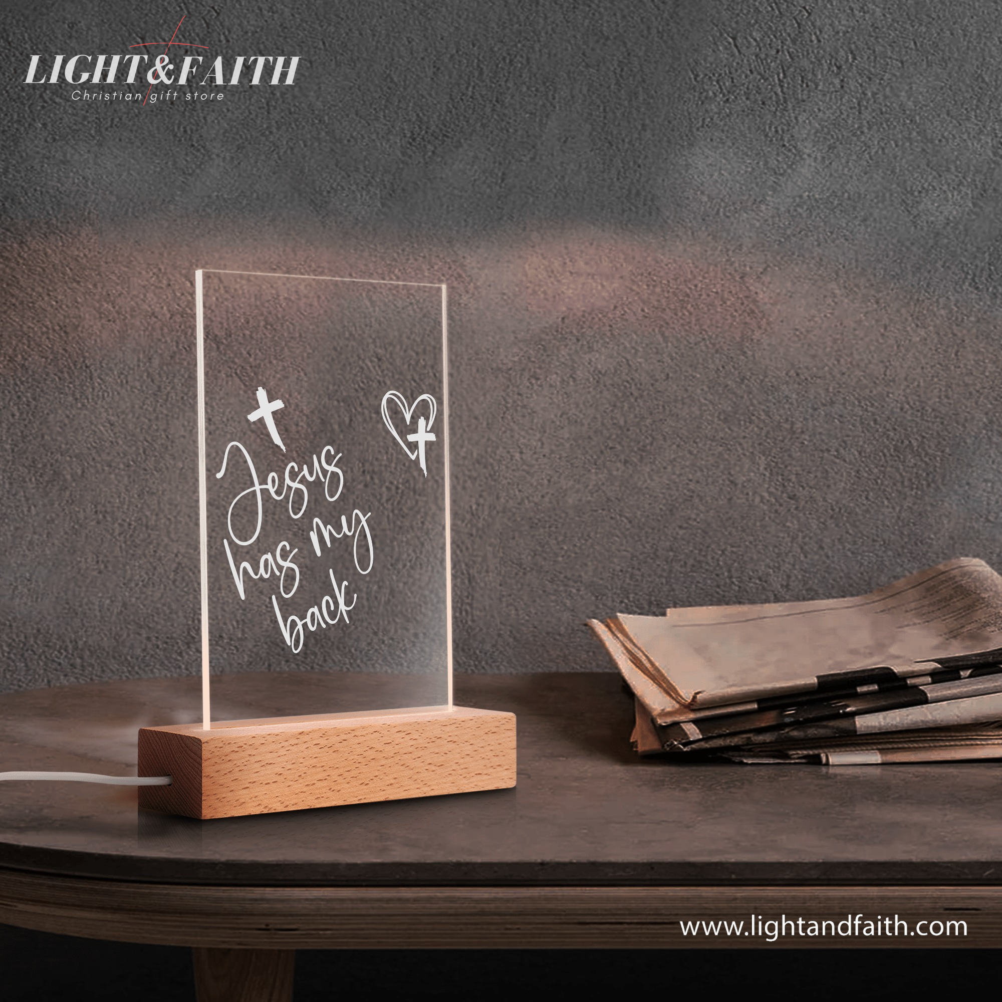 Jesus Has My Back LED Light, Christian Bible Verse Lamp, Christian Home Decor, Faith Based Decor, Religious LED Light.  NLLAF13