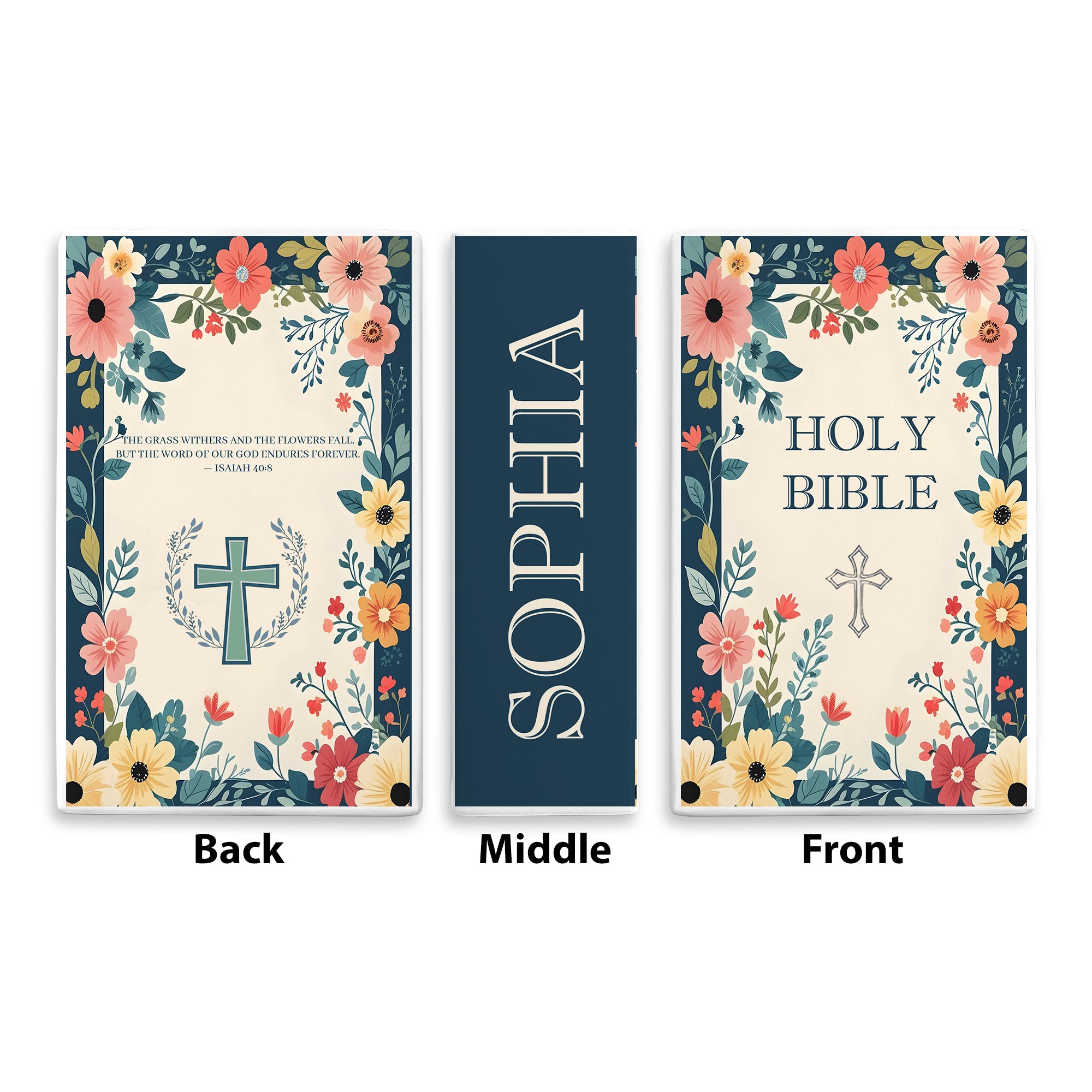 Personalized Holy Bible Book Vase for Women, Pastel Floral Ceramic Christian Home Decor with Name, Bible Verse Book Shaped Flower Vase, Mother's Day Gift CBLAF14
