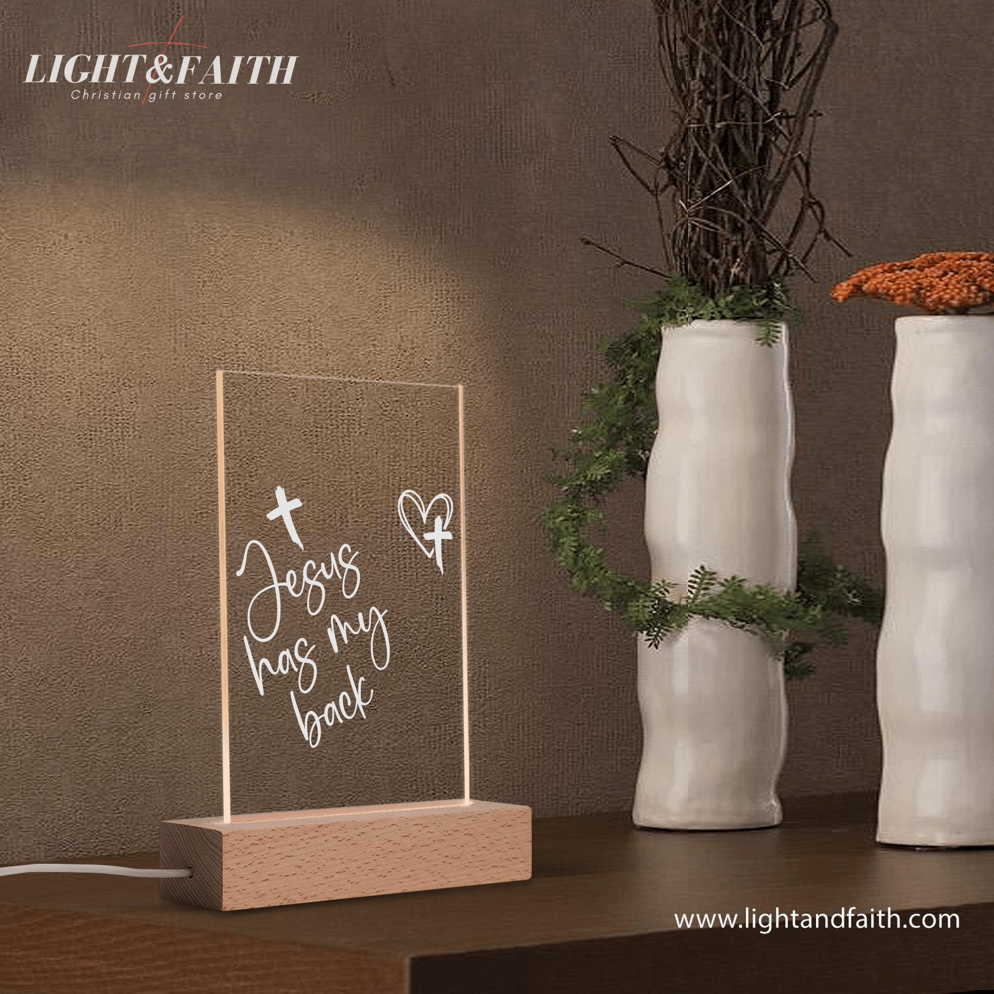 Jesus Has My Back LED Light, Christian Bible Verse Lamp, Christian Home Decor, Faith Based Decor, Religious LED Light.  NLLAF13