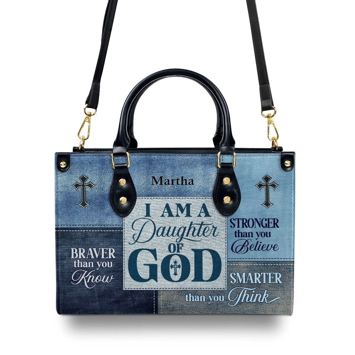 Personalized Christian Leather Handbag, Daughter of God Purse, Custom Name Faith Tote Bag – Religious Gift for Women BLAF26