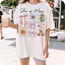 She is Mom Coquette Comfort Colors Shirt, Christian Mama, Boho Floral Mama , Mom , Mother’s Day Gift , Wildflower Mama, Bible Verses