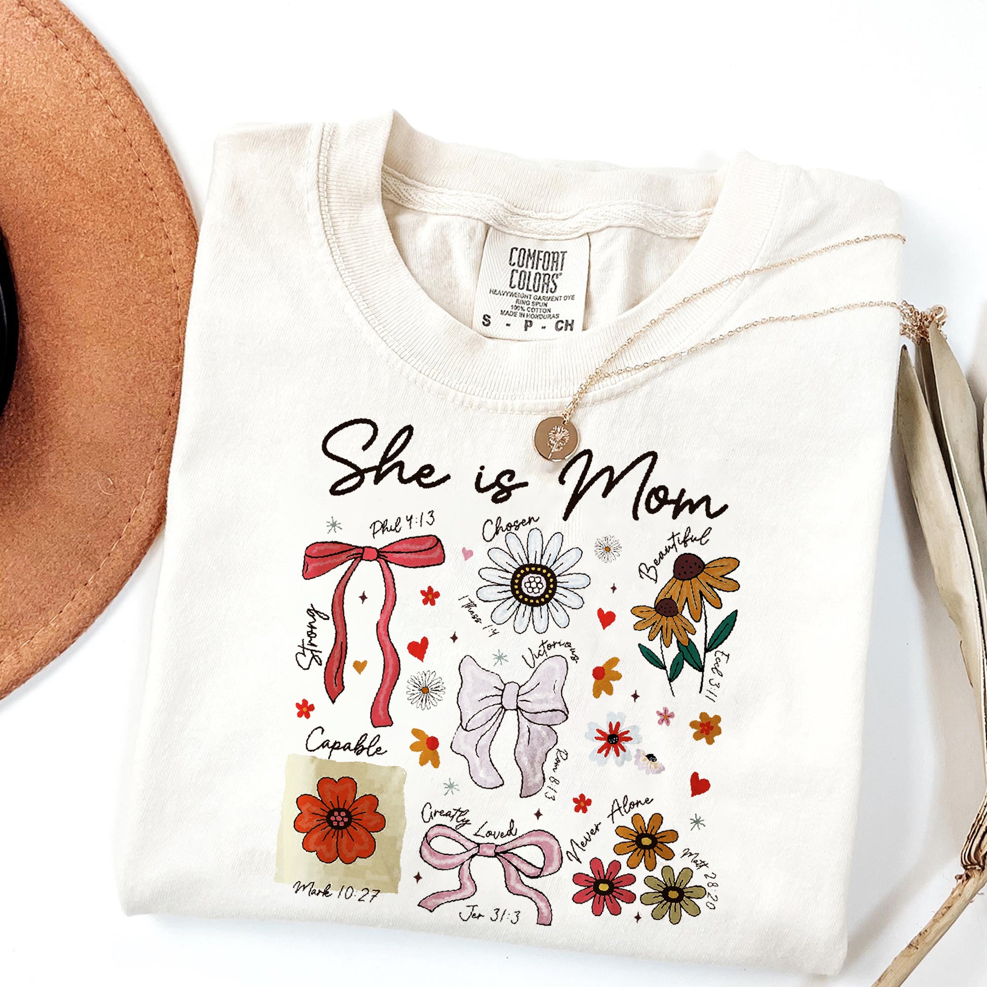 She is Mom Coquette Comfort Colors Shirt, Christian Mama, Boho Floral Mama , Mom , Mother’s Day Gift , Wildflower Mama, Bible Verses