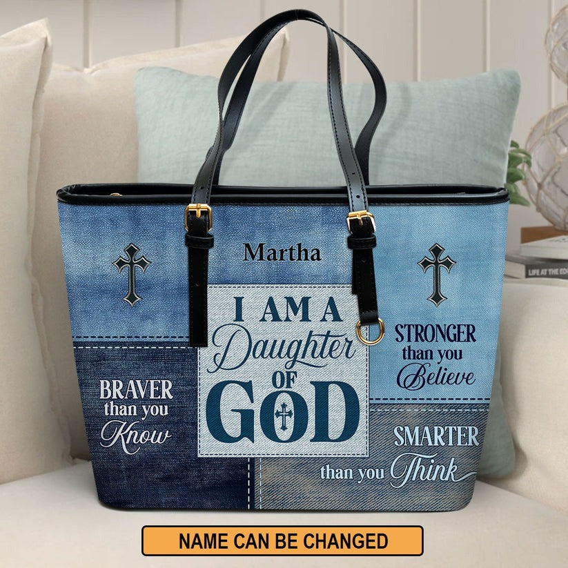 Personalized Christian Leather Handbag, Daughter of God Purse, Custom Name Faith Tote Bag – Religious Gift for Women BLAF26