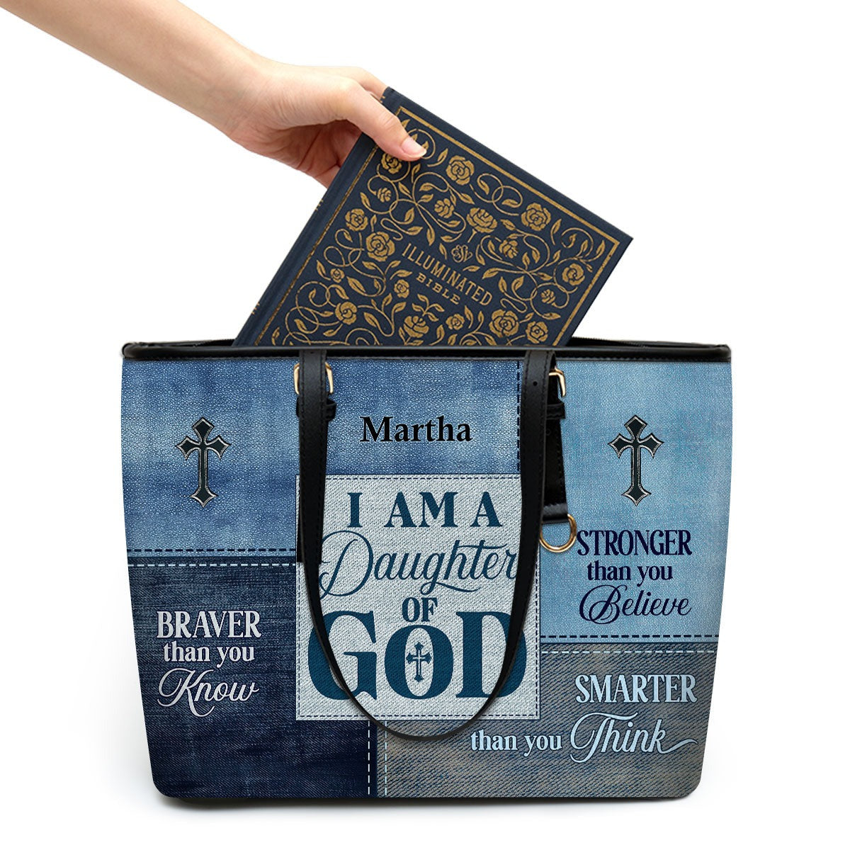 Personalized Christian Leather Handbag, Daughter of God Purse, Custom Name Faith Tote Bag – Religious Gift for Women BLAF26