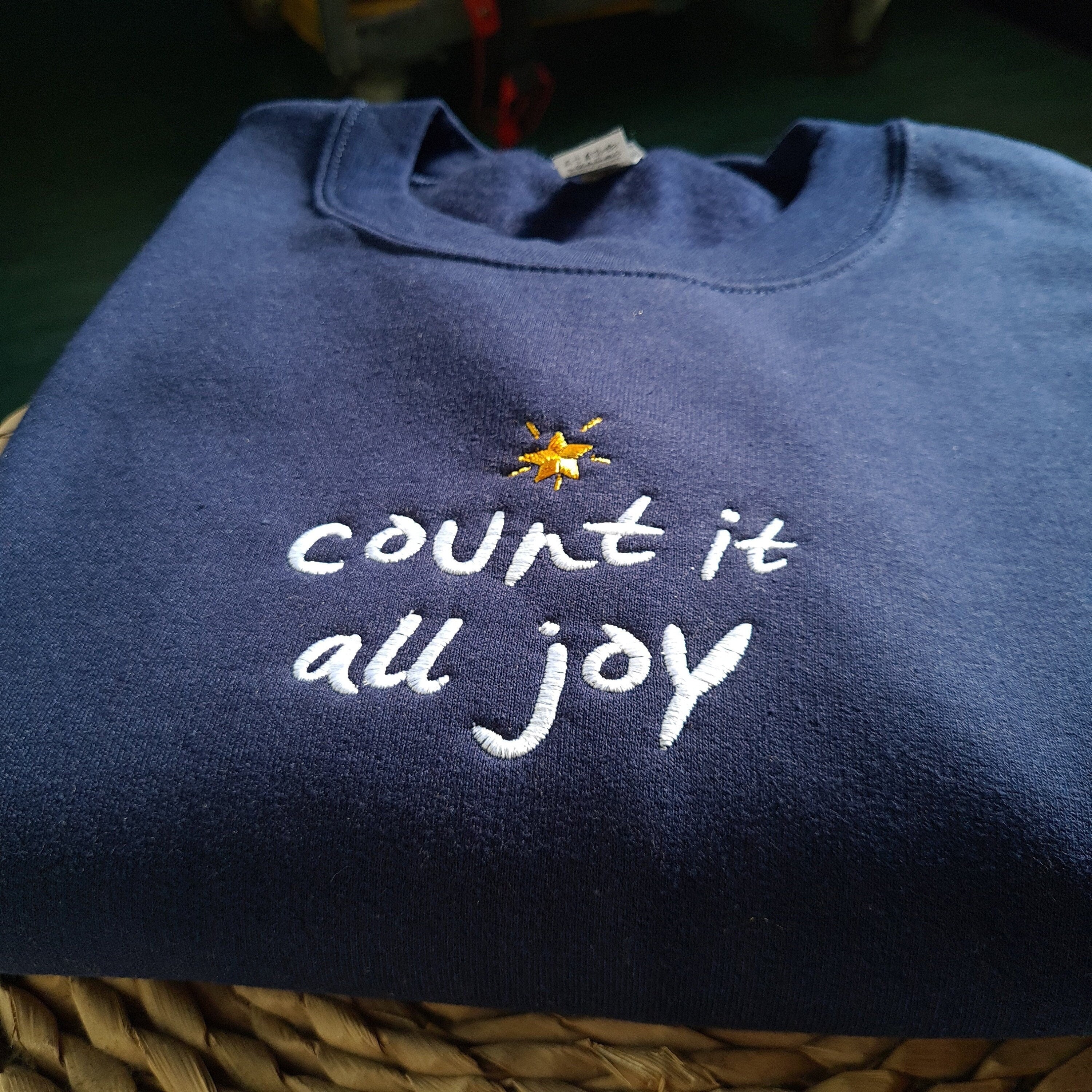 Embroidered 'Count It All Joy' Sweatshirt, Christian Clothing, Bible Verse Sweatshirt, Spiritual Crewneck, Christian Gift, Embroidered Sweater