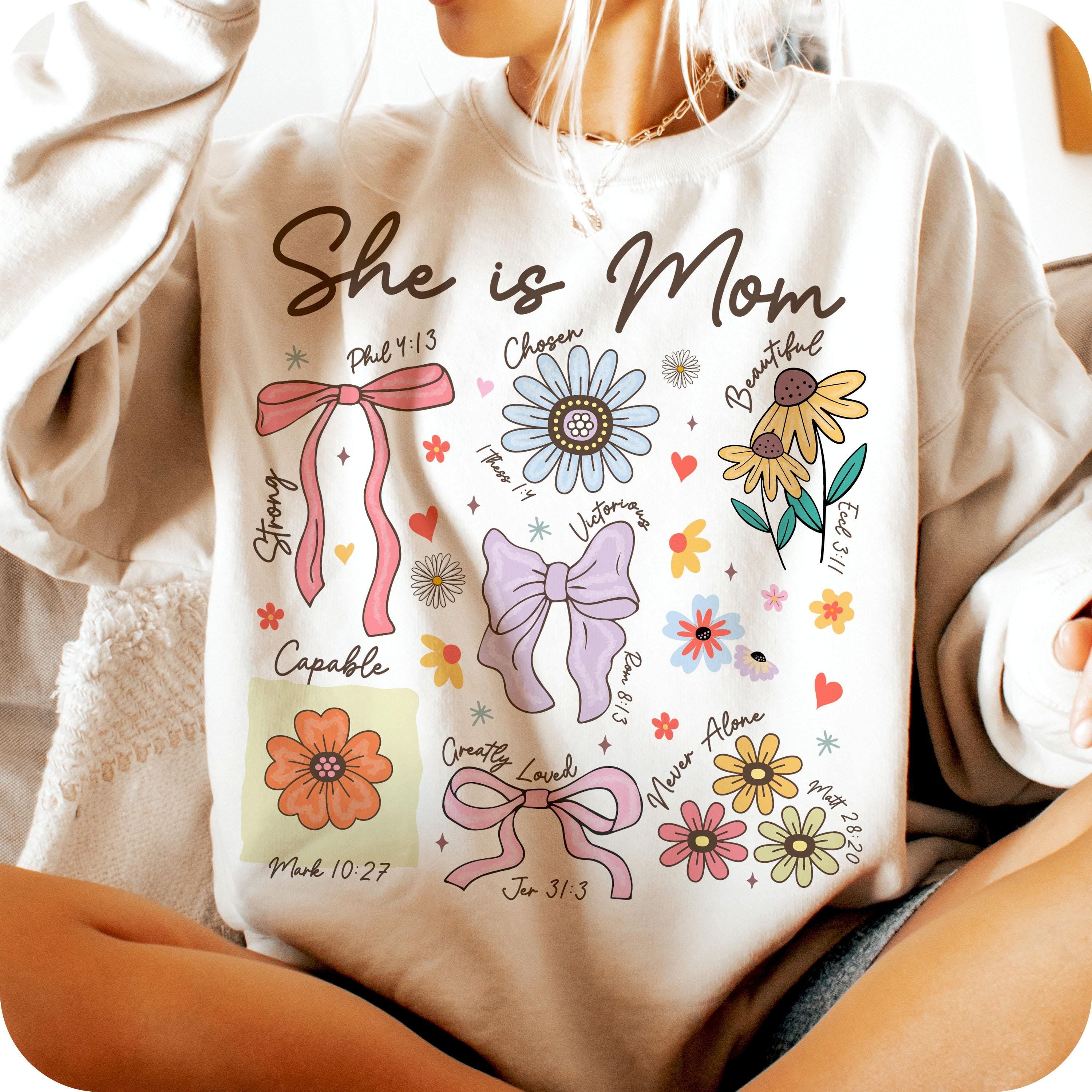 She is Mom Coquette Comfort Colors Shirt, Christian Mama, Boho Floral Mama , Mom , Mother’s Day Gift , Wildflower Mama, Bible Verses