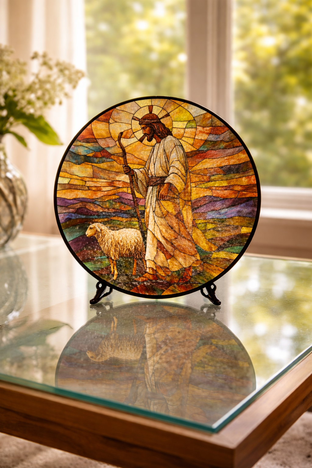 Jesus Shepherd Stained Glass Suncatcher, Christian Window Hanging, Good Shepherd Sun Catcher, Religious Home Decor, Faith Gift, Bible Lover Art SCLAF23