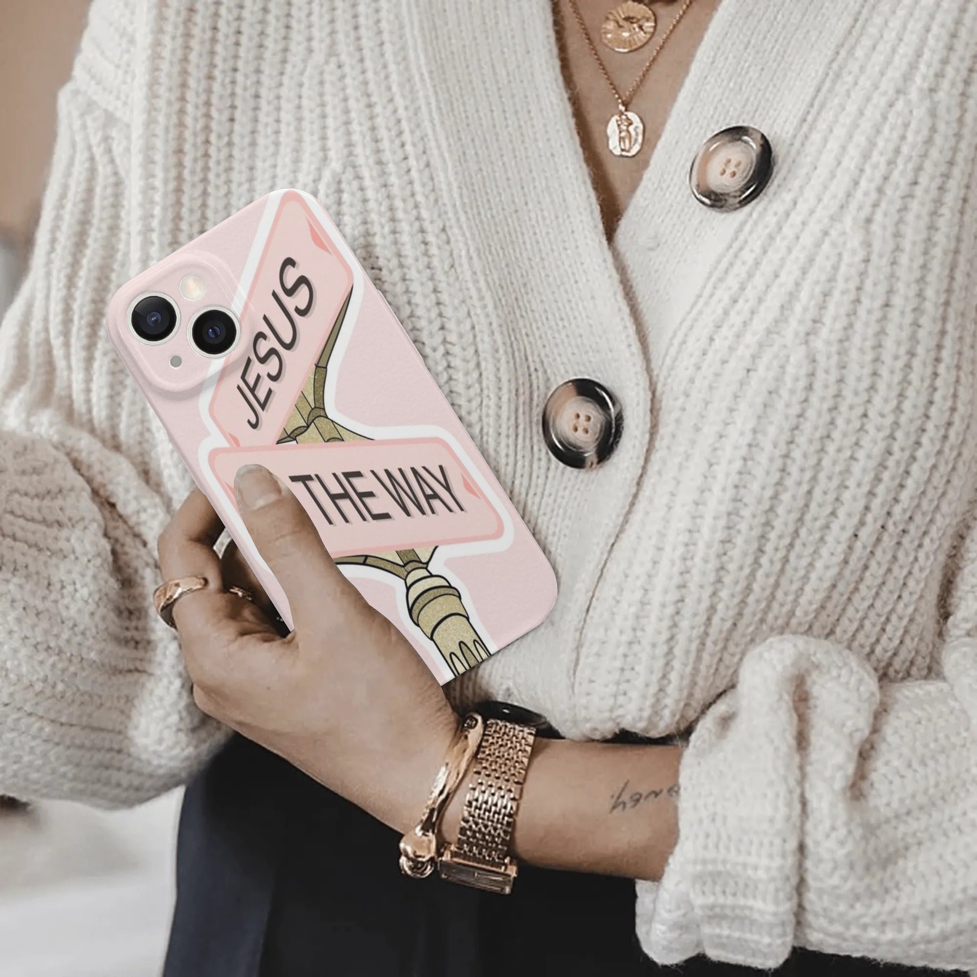 Jesus Is The Way Phone Case, Christian iPhone Case, Faith Quote Cover, Cross Road Sign Design, Religious Gift for Believers PCLAF74