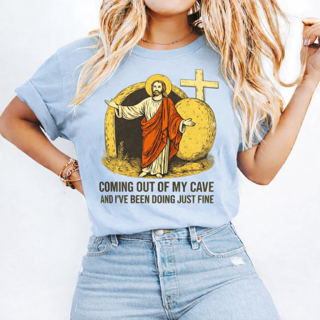 Coming Out Of My Cave Shirt, Comfort Colors Easter Tee, Funny Christian Jesus Shirt, Resurrection Graphic Tee, Faith Based Gift for Women Men CFLAF051