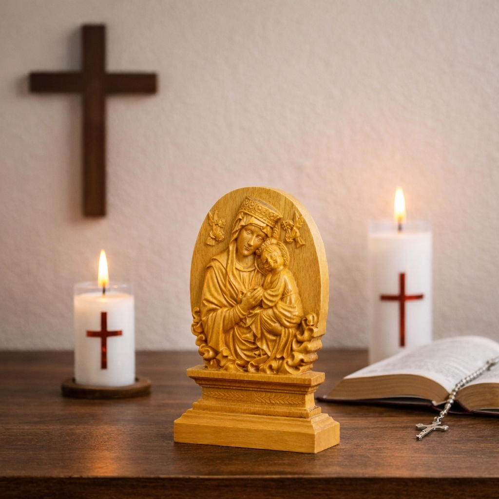 Our Lady of Perpetual Help Relief Plaque, Catholic Beech Wood Wall Art, Virgin Mary Icon, Religious Wall Decor, Christian Devotional, Catholic Gift