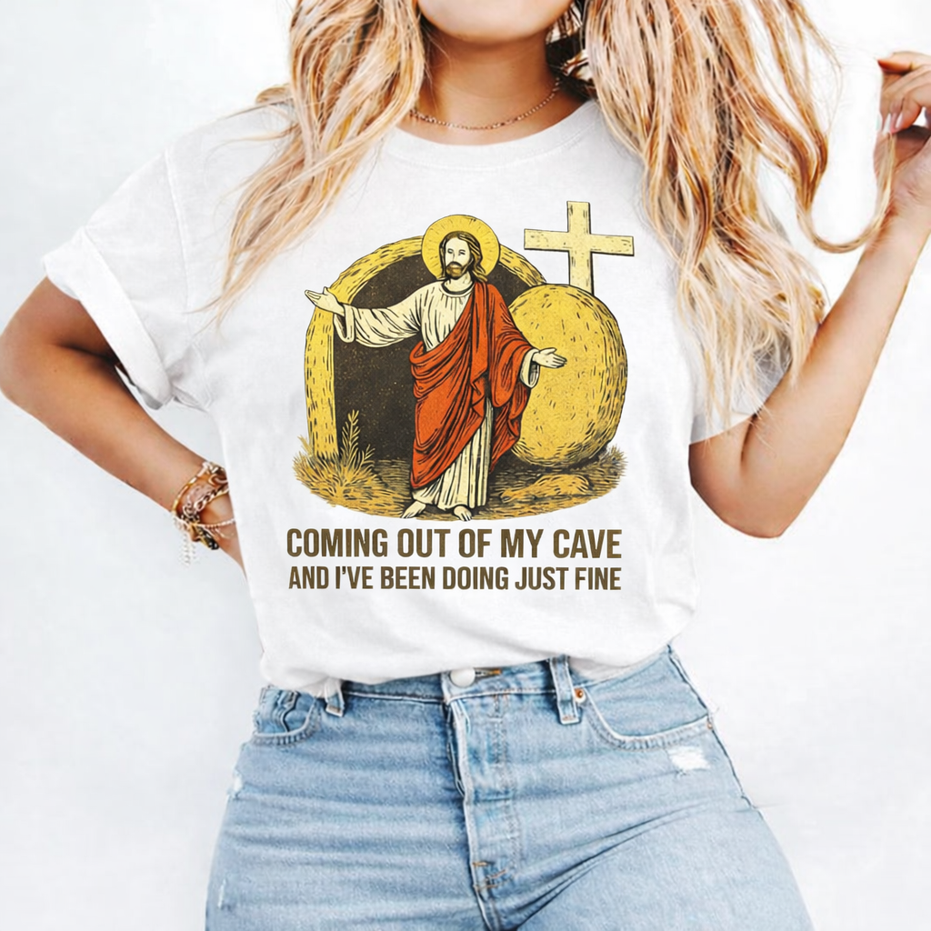 Coming Out Of My Cave Shirt, Comfort Colors Easter Tee, Funny Christian Jesus Shirt, Resurrection Graphic Tee, Faith Based Gift for Women Men CFLAF051
