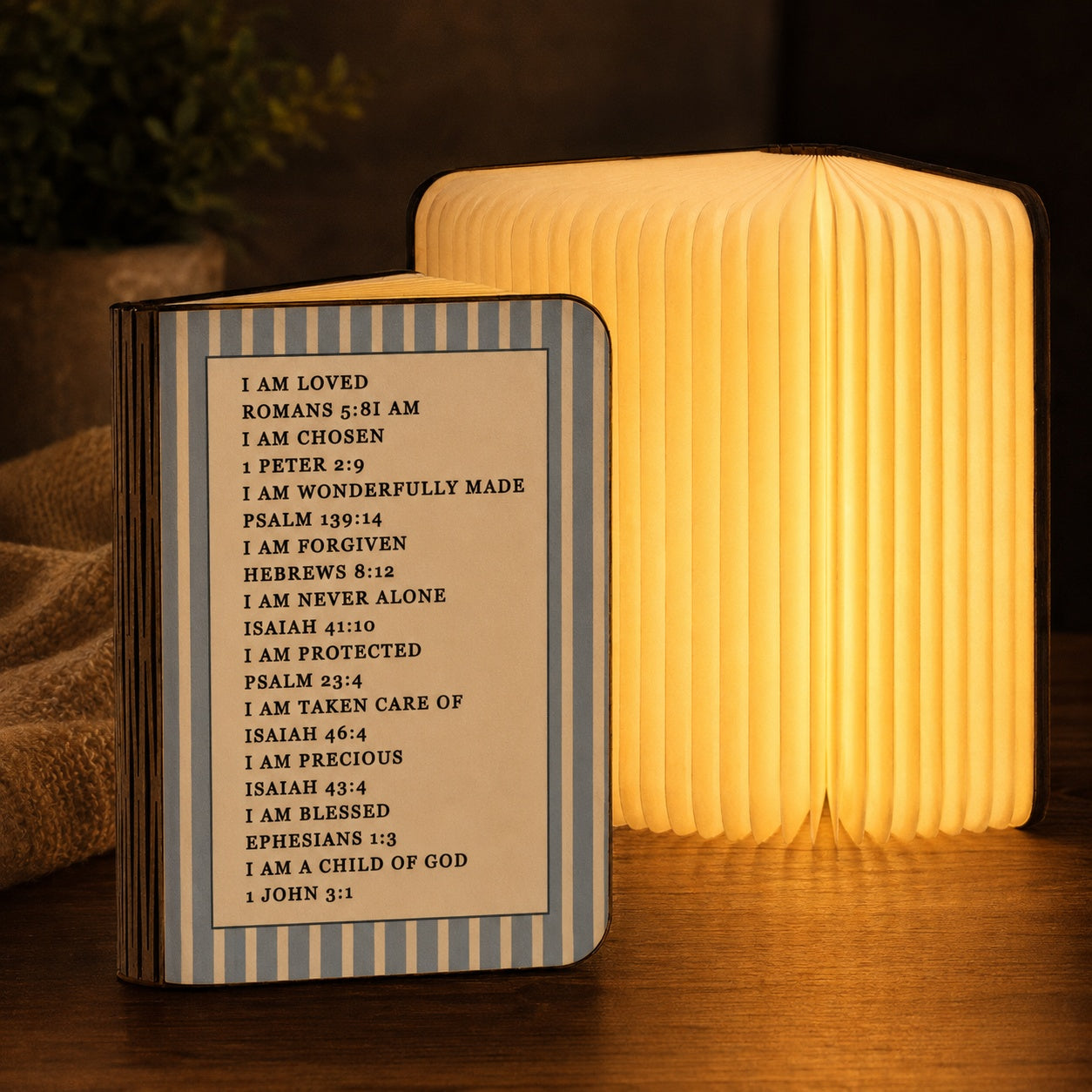 Christian Affirmation Book Lamp, Bible Verse Night Light LED Folding Book Light, Christian Gift, The Bible LED Book Light, Baptism Gift BLLAF11