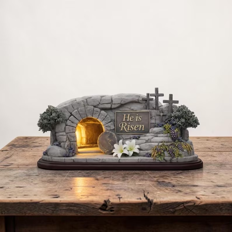 He Is Risen Easter Wooden Block Set, Empty Tomb Christian Decor, Rustic Resurrection Sign, Religious Home Display