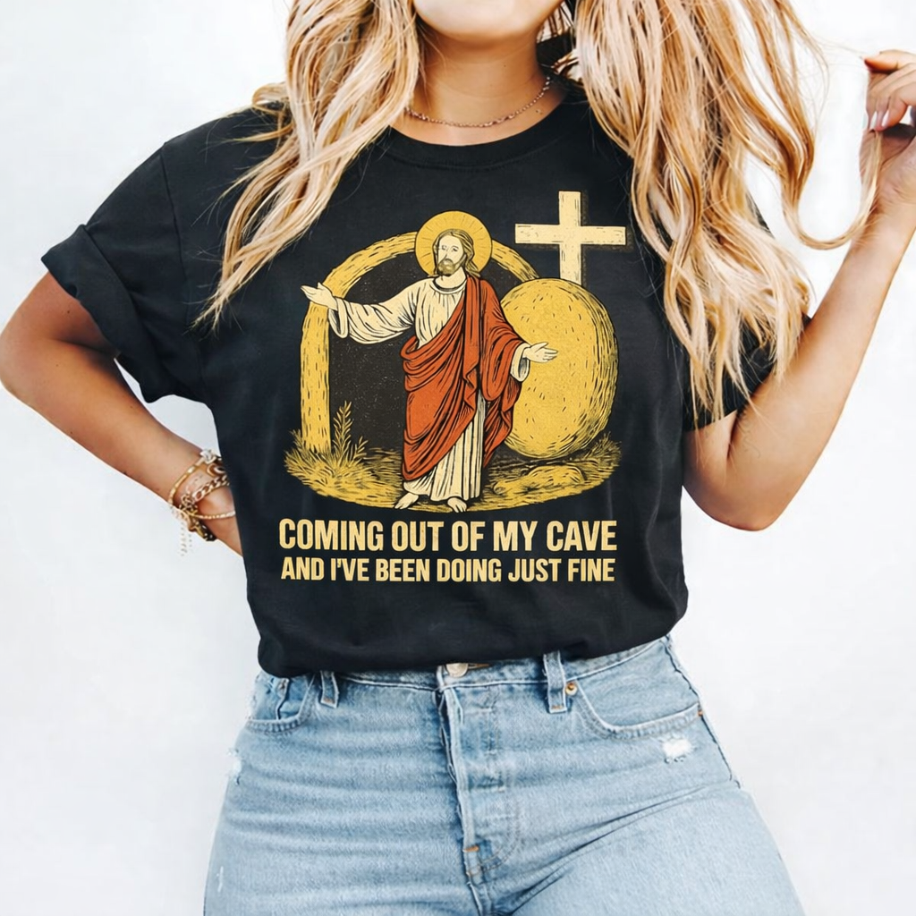 Coming Out Of My Cave Shirt, Comfort Colors Easter Tee, Funny Christian Jesus Shirt, Resurrection Graphic Tee, Faith Based Gift for Women Men CFLAF051