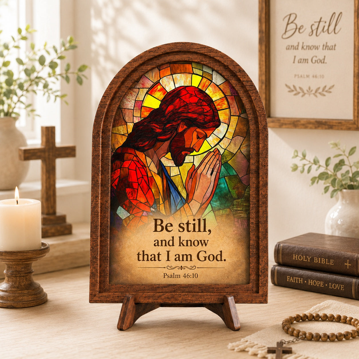 I Am The Light of the World" John 8:12 Wood Framed Sign, Jesus with Sunflowers Sign, Christian Religious Tabletop Decor WS13