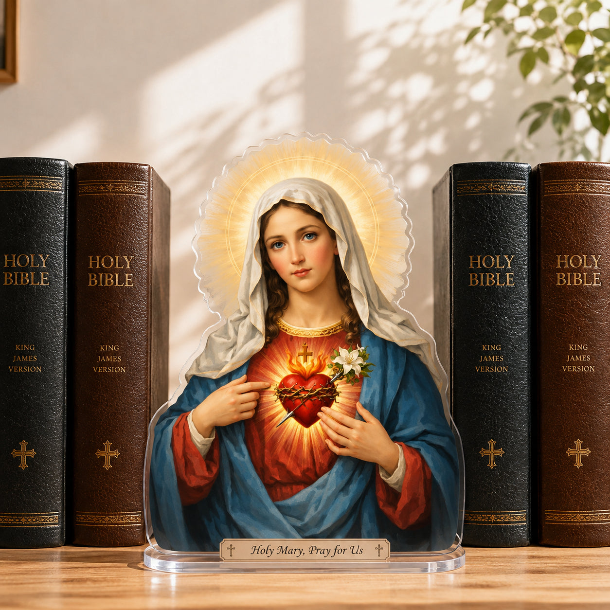 Christian Bookend, Holy Mary Acrylic Bookend Standee, Catholic Bookshelf Decor, Religious Gift ABBD13