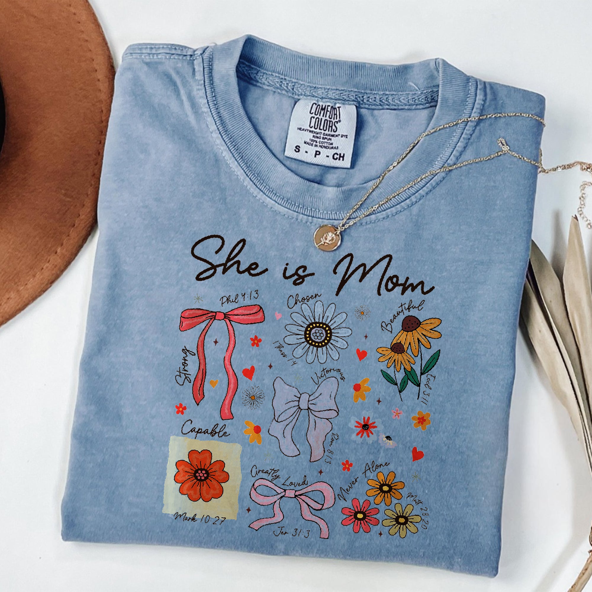 She is Mom Coquette Comfort Colors Shirt, Christian Mama, Boho Floral Mama , Mom , Mother’s Day Gift , Wildflower Mama, Bible Verses