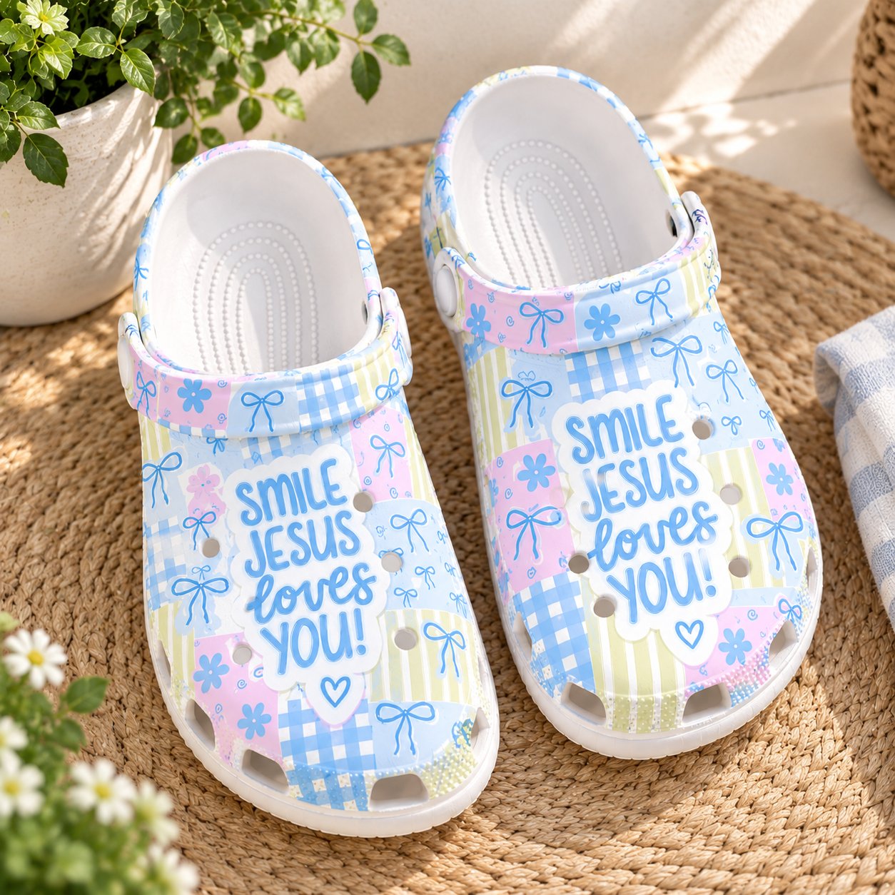 Smile Jesus Loves You Clog Shoes, Cute Christian Slip On Clogs, Christian Gift, Kid Adult Comfort Clogs Shoes CLOGS37