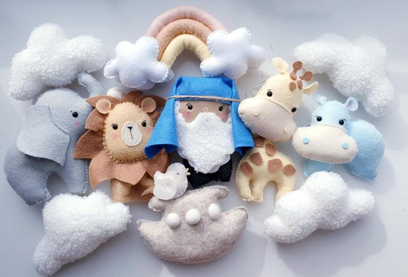 Personalized Noah's Ark Felt Baby Mobile, Handmade Christian And Animal Felt Crib Mobile, Christian Nursery Decor, Neutral Crib Mobile, Baby Baptism Gift FELTBMB14