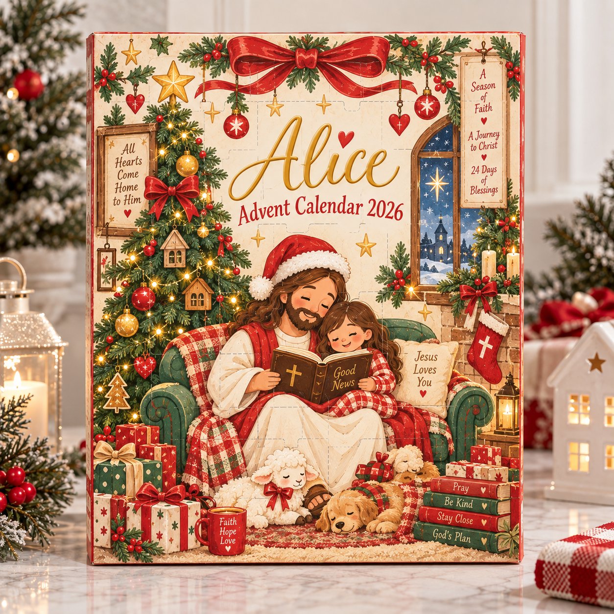 Personalized Jesus Christian Advent Calendar 2026, Jesus Family Christmas Advent Calendar, Faith Based Holiday Countdown, 24 Days Christmas Tradition, Religious Gift for Kids Family ACG14