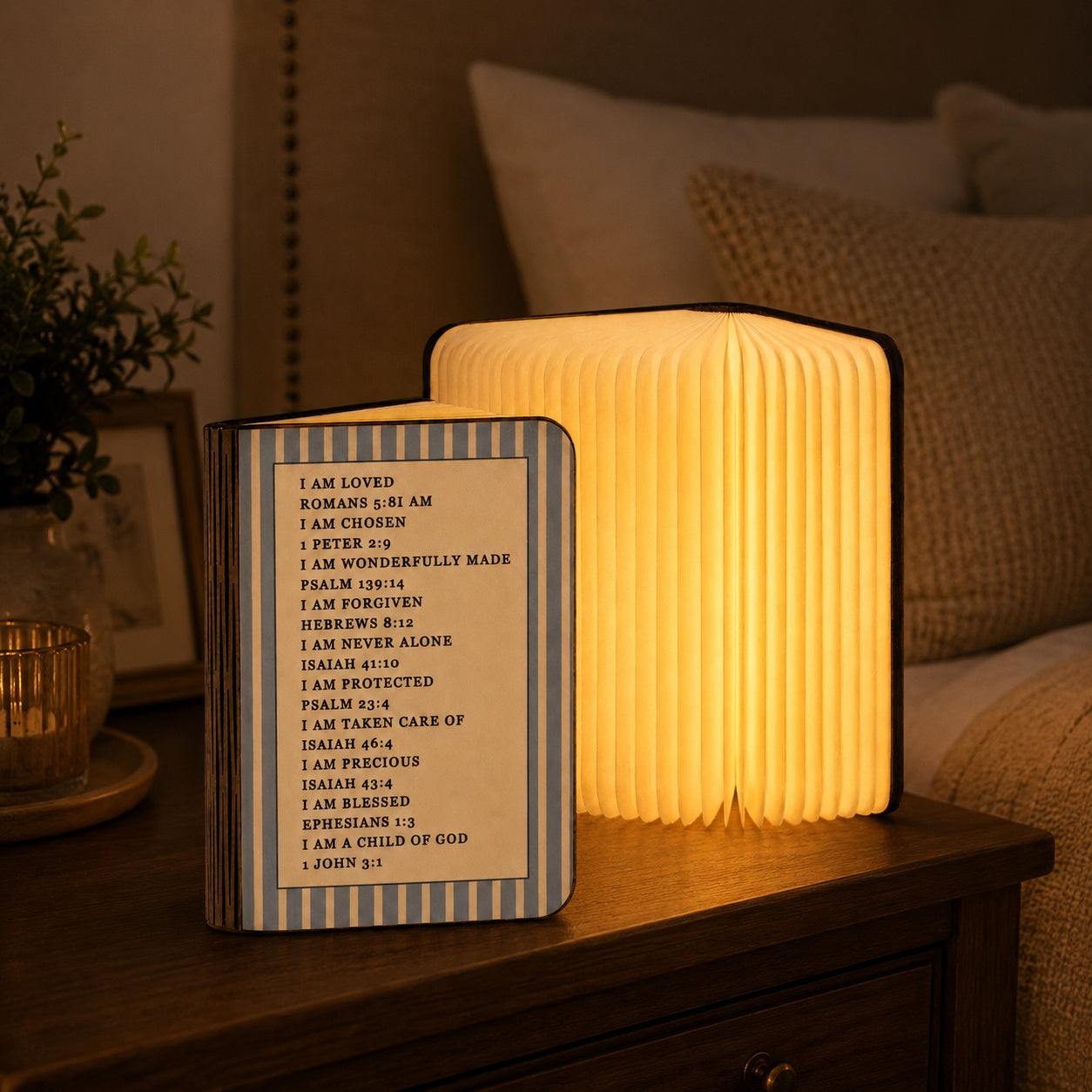 Christian Affirmation Book Lamp, Bible Verse Night Light LED Folding Book Light, Christian Gift, The Bible LED Book Light, Baptism Gift BLLAF11