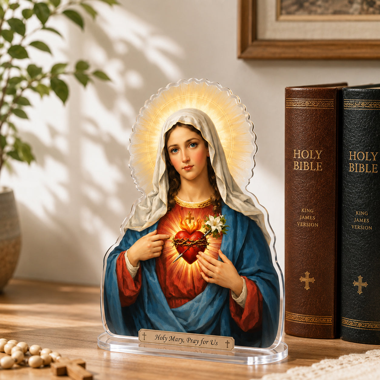 Christian Bookend, Holy Mary Acrylic Bookend Standee, Catholic Bookshelf Decor, Religious Gift ABBD13