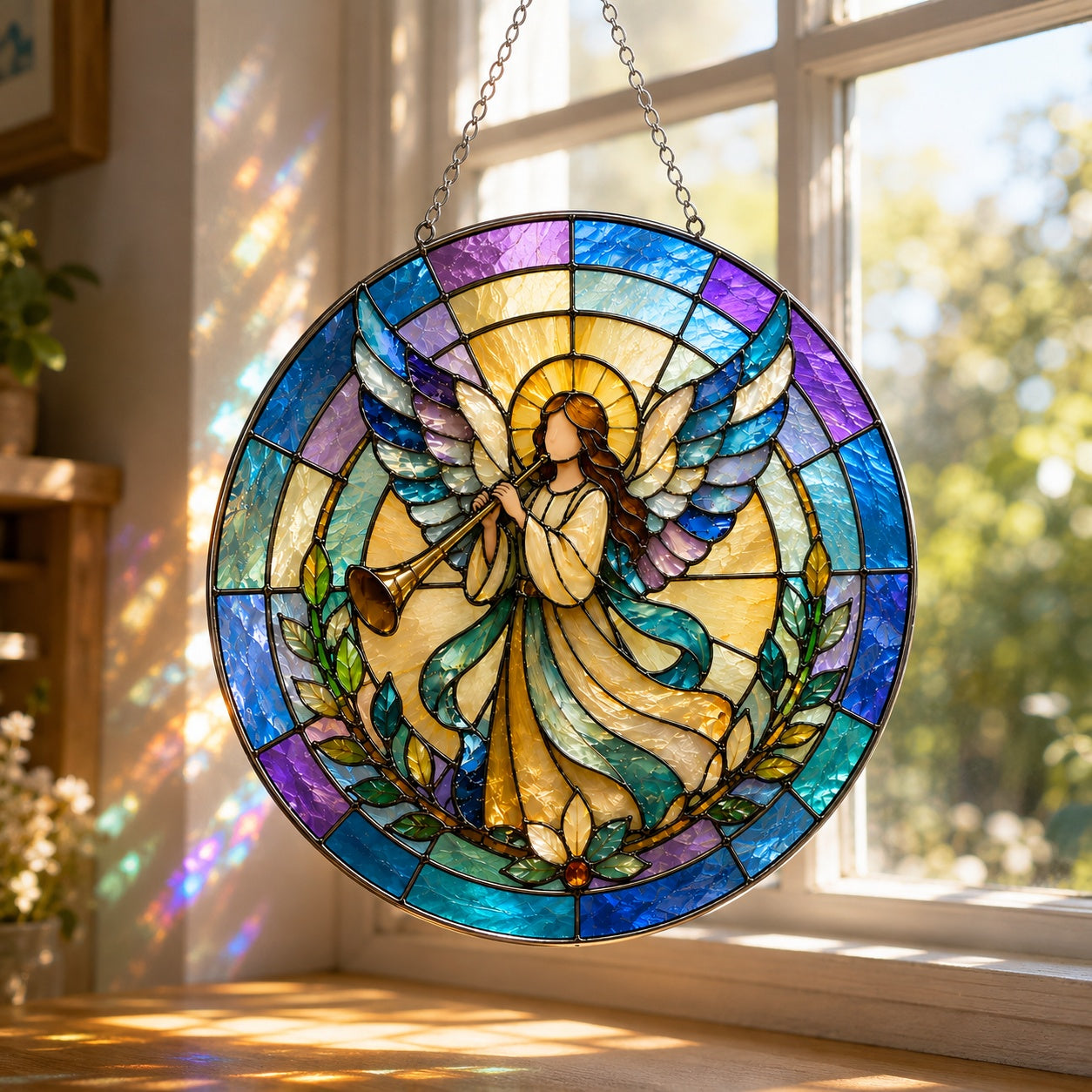 Guardian Angel Stained Glass Suncatcher, Christian Angel Window Hanging, Religious Home Decor, Angel Gift, Faith Decor, Prayer Room Decor GLASS14