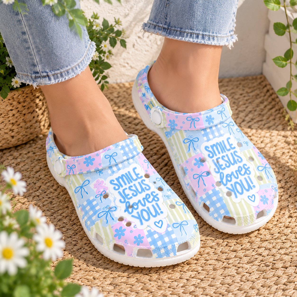 Smile Jesus Loves You Clog Shoes, Cute Christian Slip On Clogs, Christian Gift, Kid Adult Comfort Clogs Shoes CLOGS37
