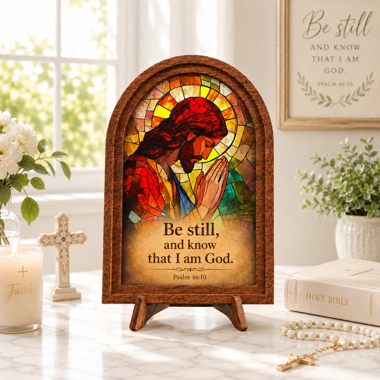 I Am The Light of the World" John 8:12 Wood Framed Sign, Jesus with Sunflowers Sign, Christian Religious Tabletop Decor WS13