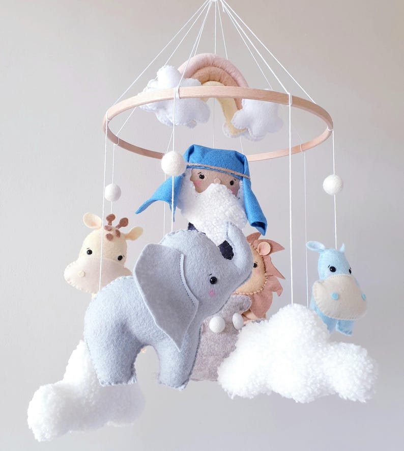 Personalized Noah's Ark Felt Baby Mobile, Handmade Christian And Animal Felt Crib Mobile, Christian Nursery Decor, Neutral Crib Mobile, Baby Baptism Gift FELTBMB14