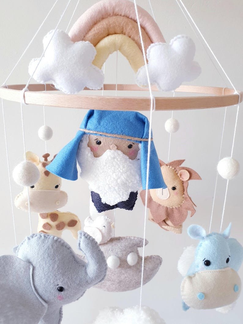 Personalized Noah's Ark Felt Baby Mobile, Handmade Christian And Animal Felt Crib Mobile, Christian Nursery Decor, Neutral Crib Mobile, Baby Baptism Gift FELTBMB14
